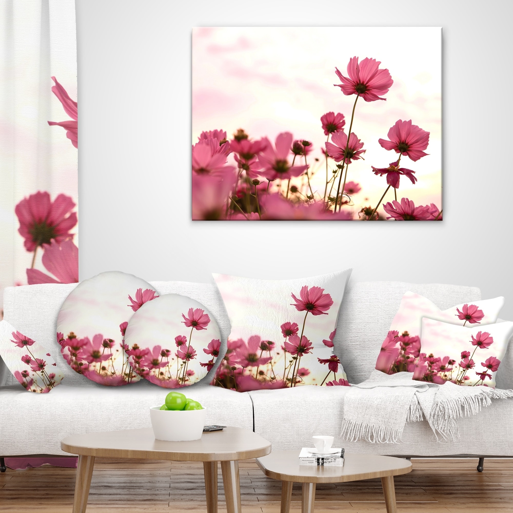 Designart CU13021-12-20 Cosmos Flowers Meadow at Sunset Floral Lumbar Cushion Cover for Living Room Sofa Throw Pillow 12 in x 20 in in