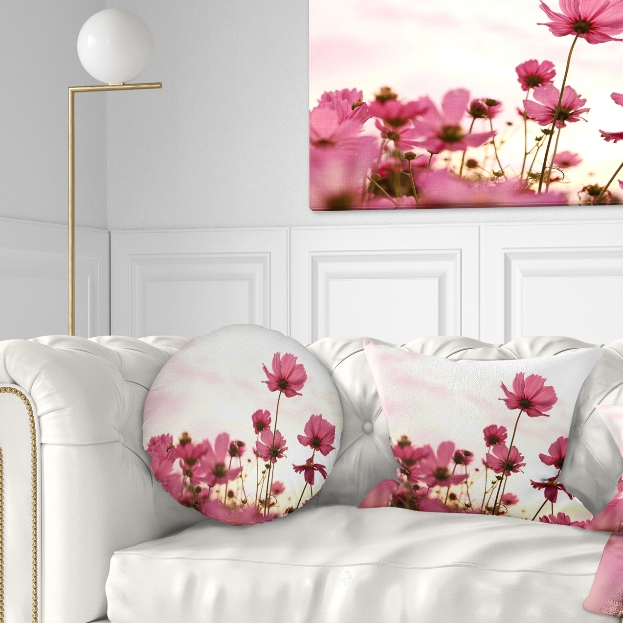 Designart CU13021-12-20 Cosmos Flowers Meadow at Sunset Floral Lumbar Cushion Cover for Living Room Sofa Throw Pillow 12 in x 20 in in