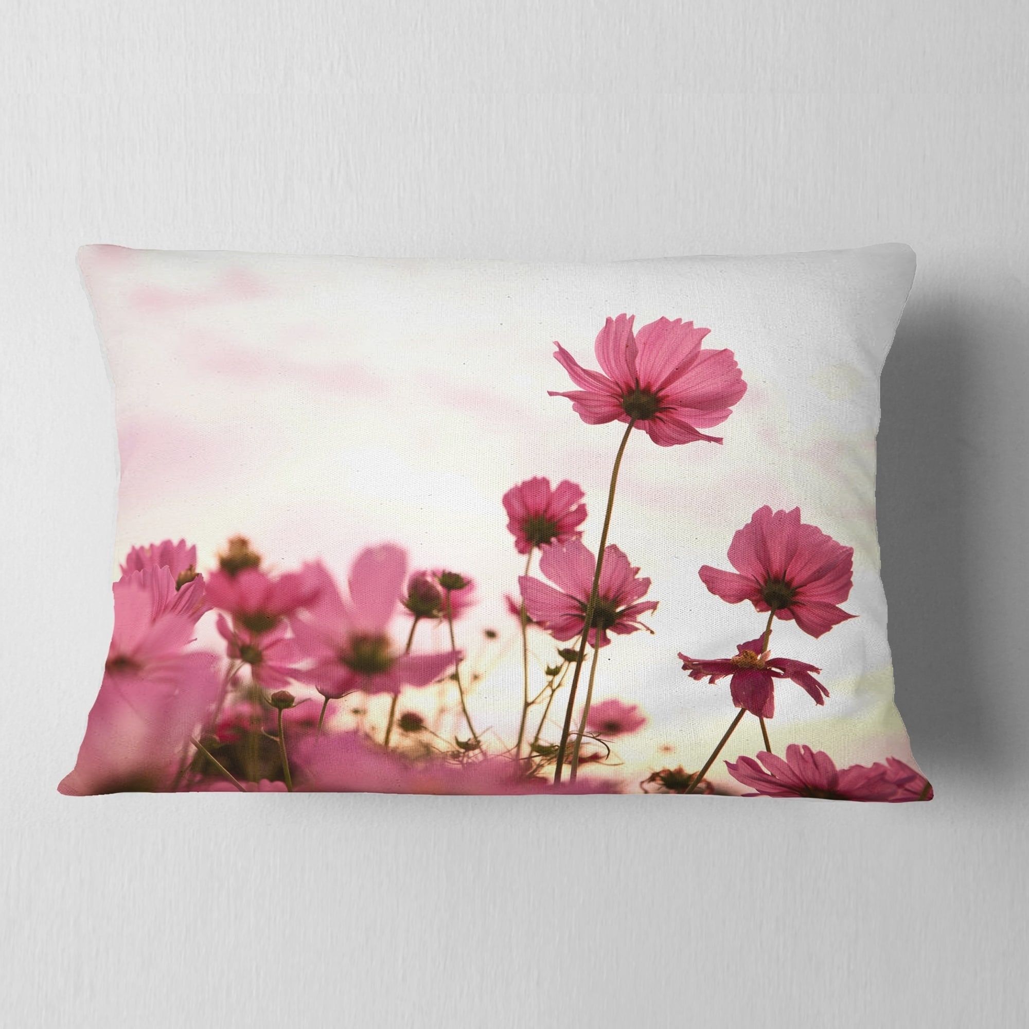 Designart CU13021-12-20 Cosmos Flowers Meadow at Sunset Floral Lumbar Cushion Cover for Living Room Sofa Throw Pillow 12 in x 20 in in
