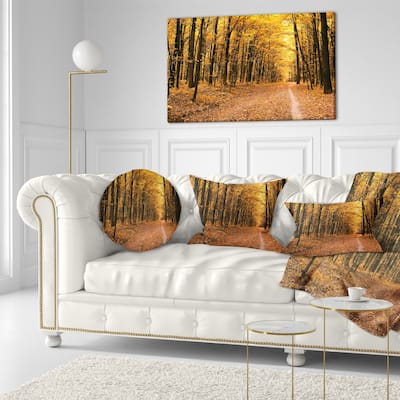 Designart 'Pathway in Yellow Autumn Forest' Forest Throw Pillow