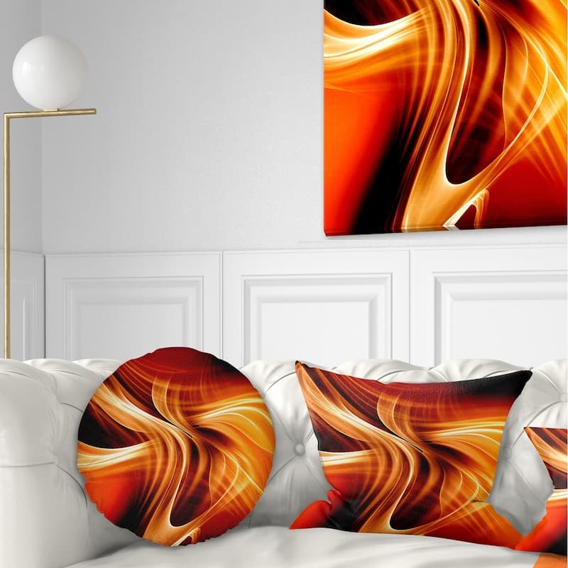 Designart 'Orange Abstract Warm Fractal Design' Abstract Throw Pillow - Round - 16 inches round - Small