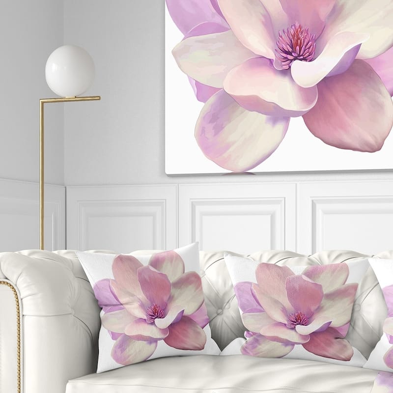 Designart 'Cute Light Pink Magnolia Flower' Flowers Throw Pillowwork - Square - 16 in. x 16 in. - Small