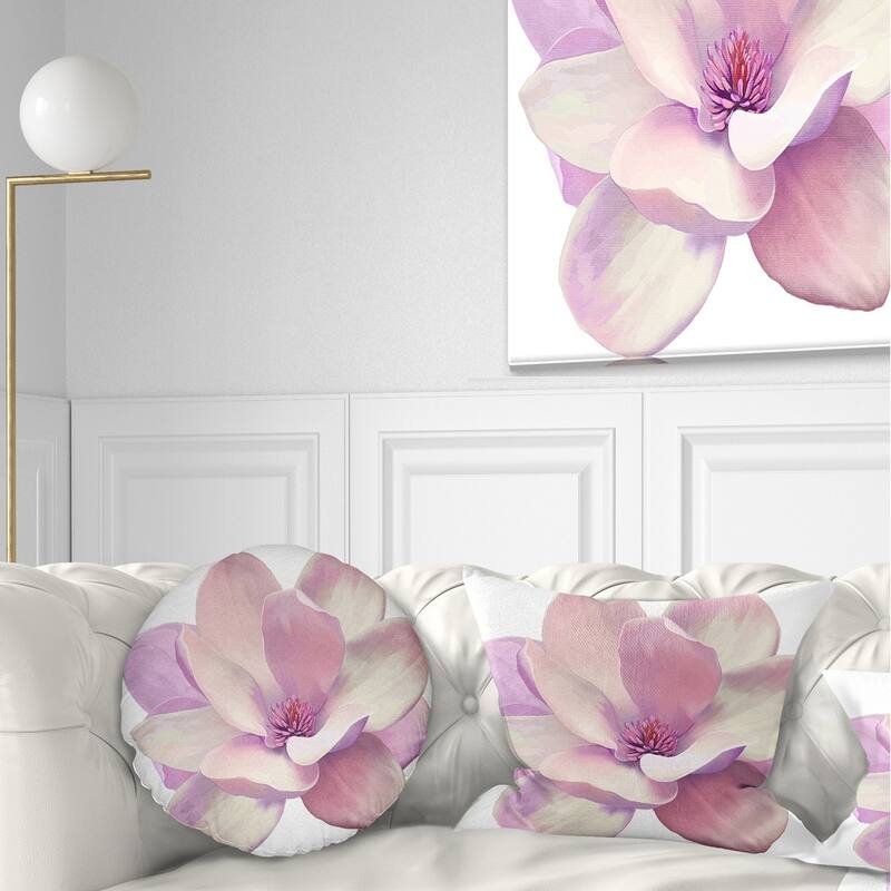 Designart 'Cute Light Pink Magnolia Flower' Flowers Throw Pillowwork - Round - 16 inches round - Small