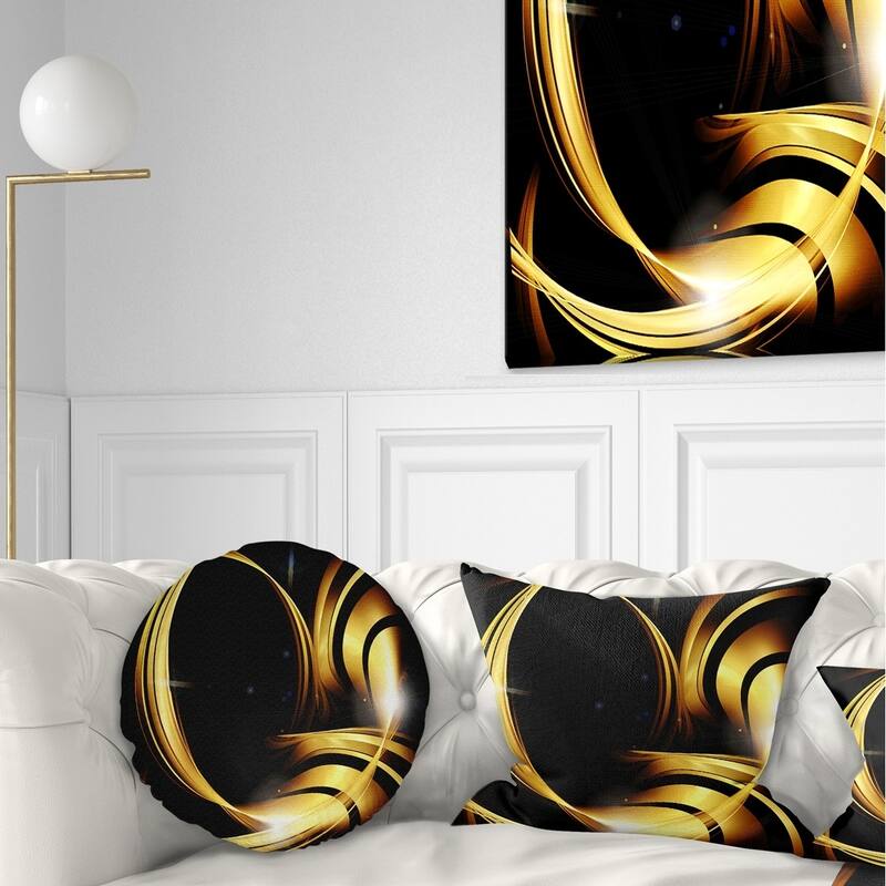 Designart 'Golden Abstract Warm Fractal Design' Abstract Throw Pillow - Round - 20 inches round - Large