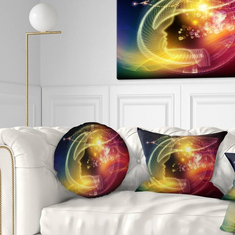 Designart 'Illuminating Human Head Fractal' Abstract Throw Pillow - Round - 16 inches round - Small