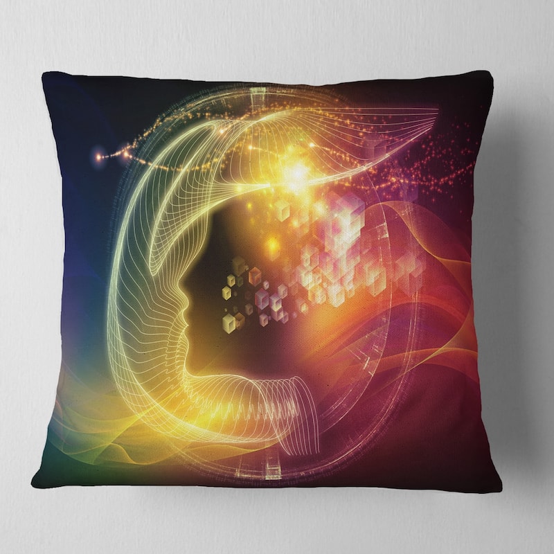Designart 'Illuminating Human Head Fractal' Abstract Throw Pillow - Square - 26 in. x 26 in. - Large