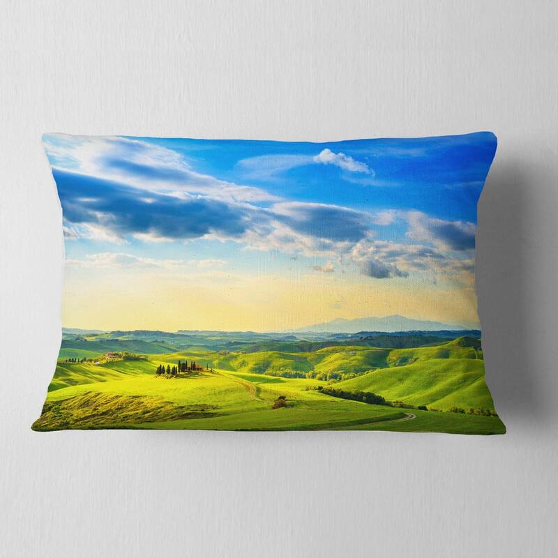Designart 'Colorful Tuscany Countryside Farm' Landscape Printed Throw Pillow