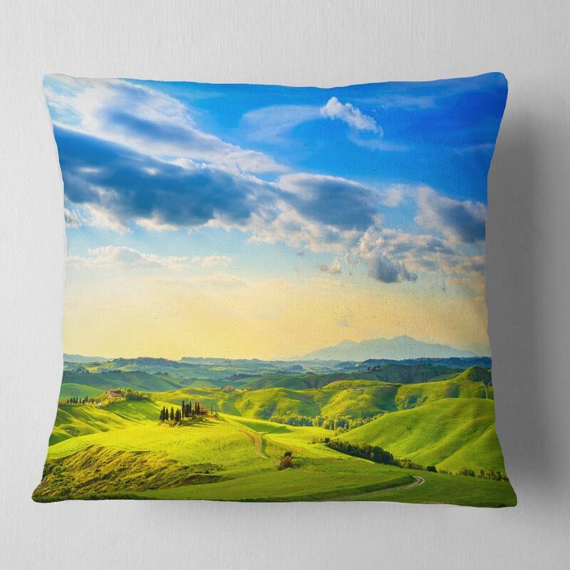 Designart 'Colorful Tuscany Countryside Farm' Landscape Printed Throw Pillow - Square - 16 in. x 16 in. - Small