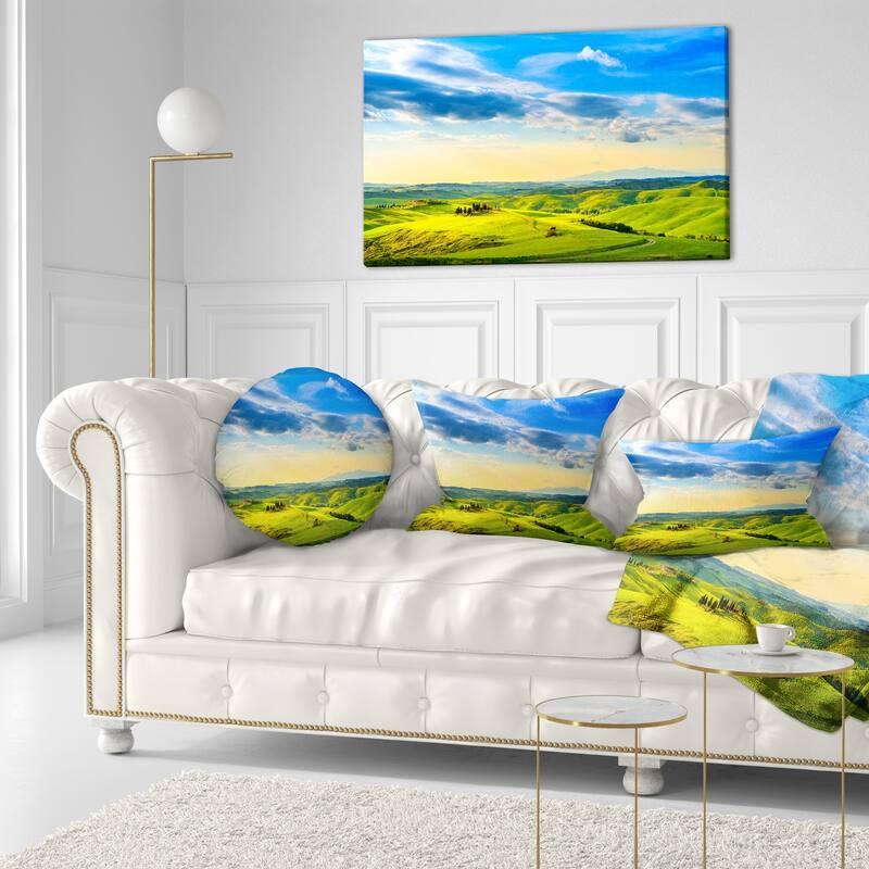 Designart 'Colorful Tuscany Countryside Farm' Landscape Printed Throw Pillow