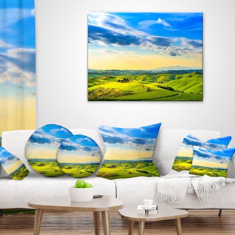 Designart 'Colorful Tuscany Countryside Farm' Landscape Printed Throw Pillow
