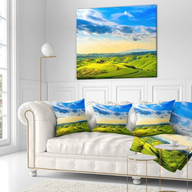 Designart 'Colorful Tuscany Countryside Farm' Landscape Printed Throw Pillow