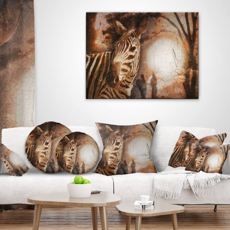 Designart 'Vintage Style African Zebra' African Throw Pillow