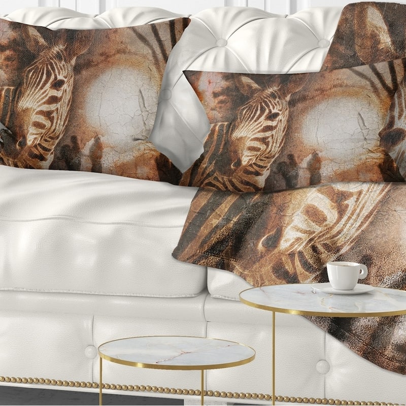 Designart 'Vintage Style African Zebra' African Throw Pillow - Rectangle - 12 in. x 20 in. - Medium