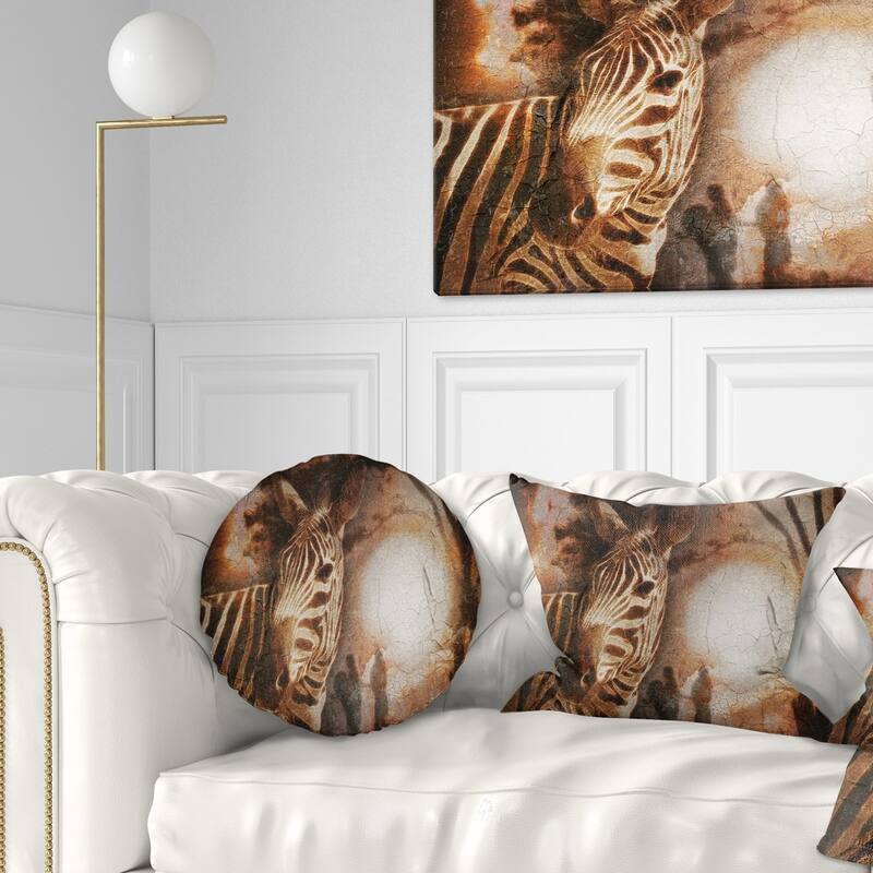 Designart 'Vintage Style African Zebra' African Throw Pillow - Round - 16 inches round - Small