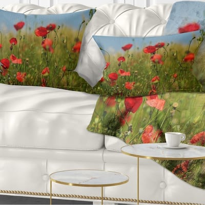 Designart 'Wild Poppy Flowers in Green Garden' Floral Throw Pillow