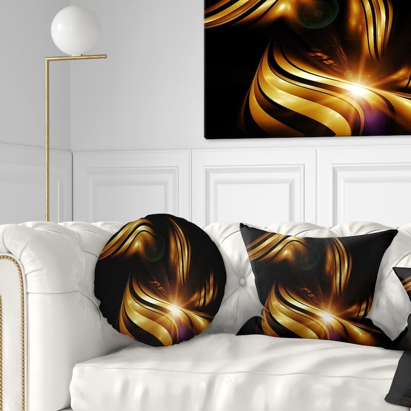 Designart 'Abstract Gold Fractal Background' Contemporary Abstract Throw Pillow - Round - 16 inches round - Small