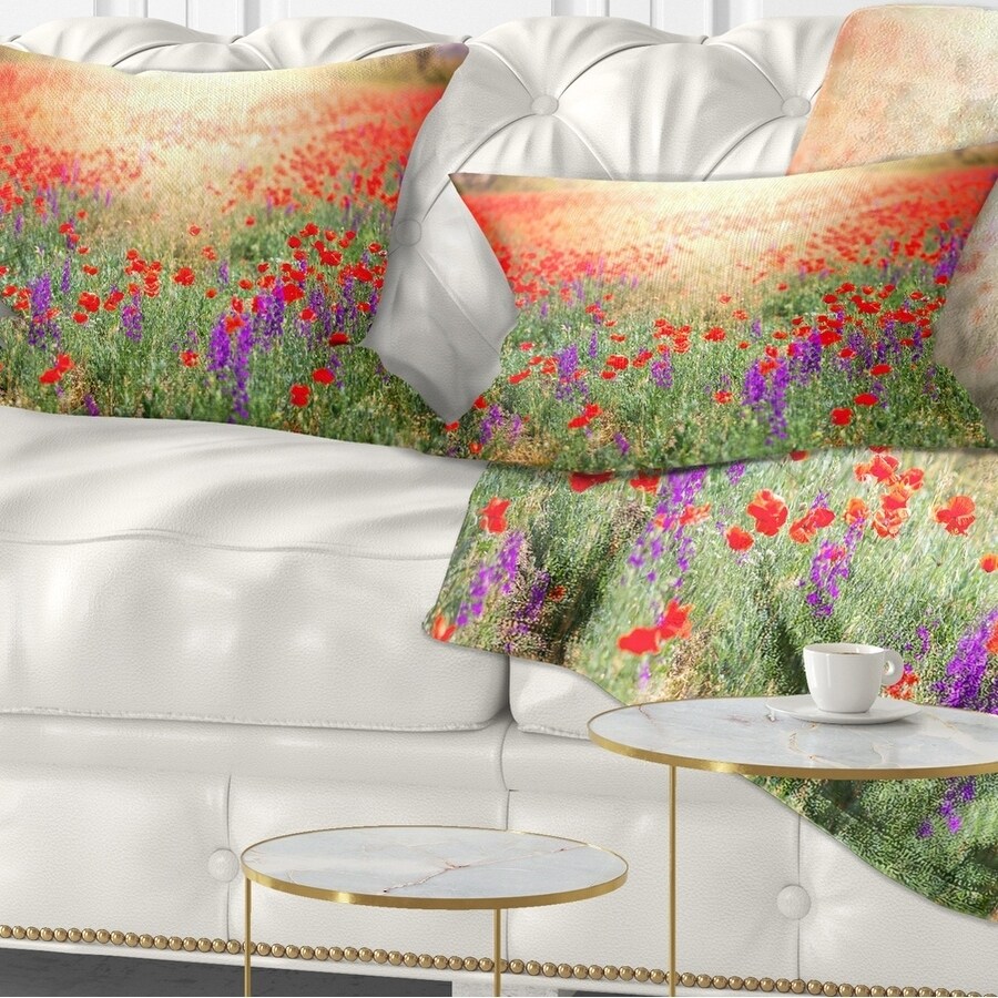 Designart 'Expansive Poppy Field At Sunset' Floral Throw Pillow