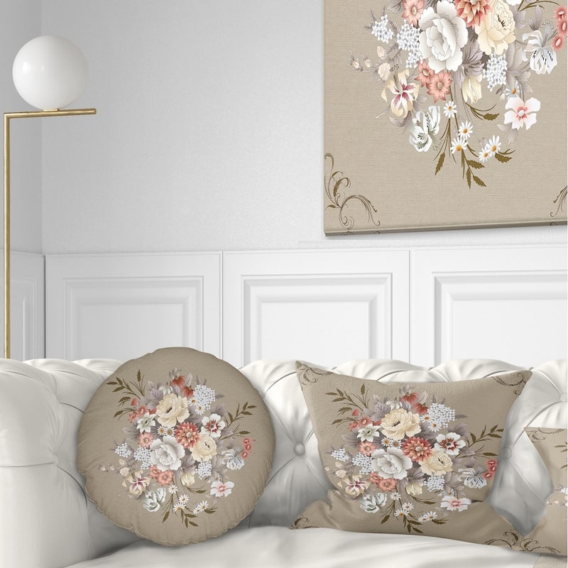 Designart 'White and Yellow Floral Pattern' Floral Throw Pillow - Round - 20 inches round - Large