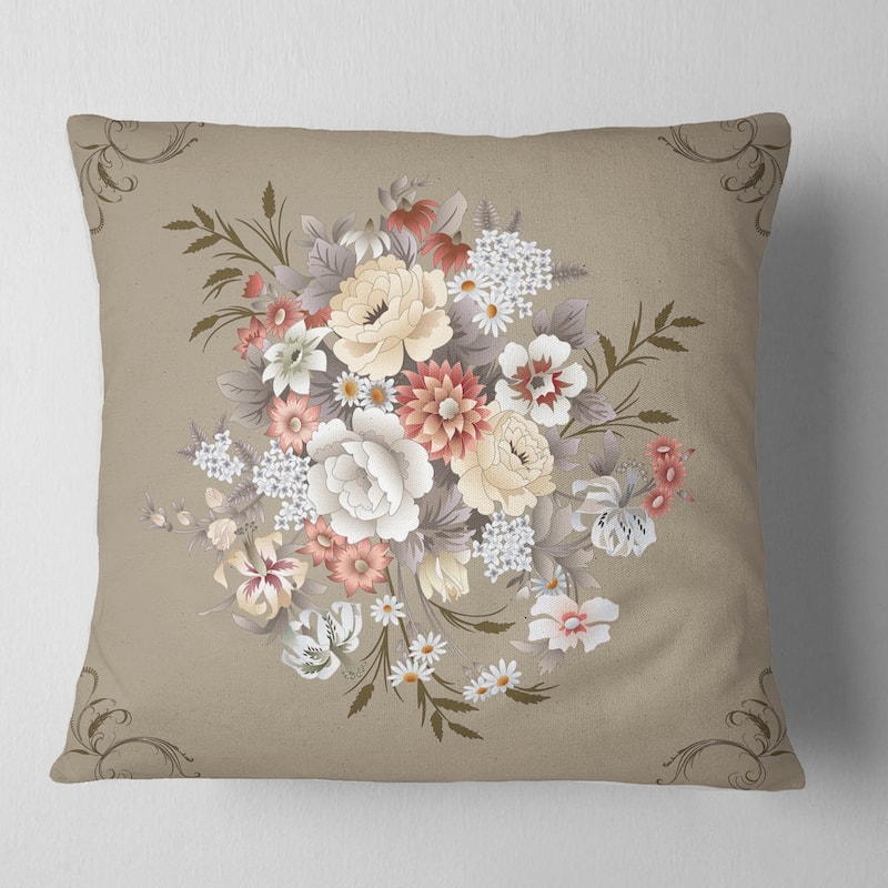 Designart 'White and Yellow Floral Pattern' Floral Throw Pillow