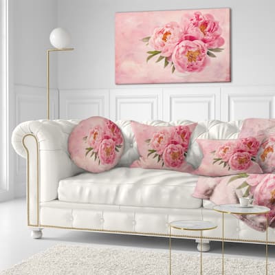 Designart 'Peony Flowers in Vase on Pink' Floral Throw Pillow