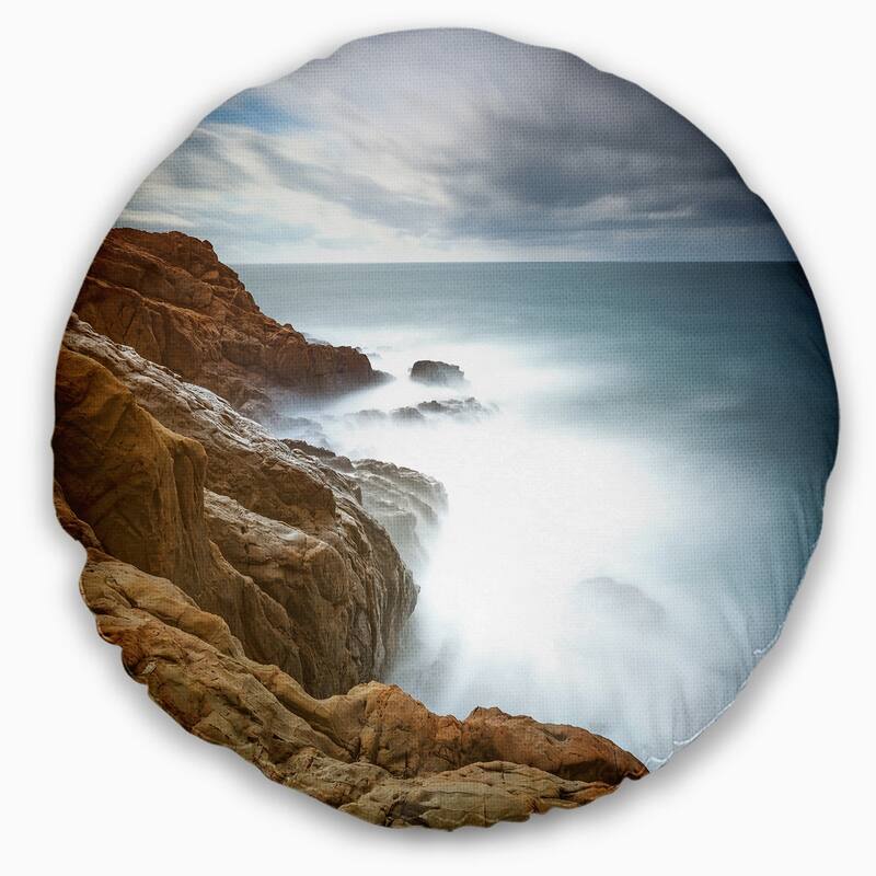 Designart 'Dark Red Rocks and Foam Waves' Seascape Throw Pillow