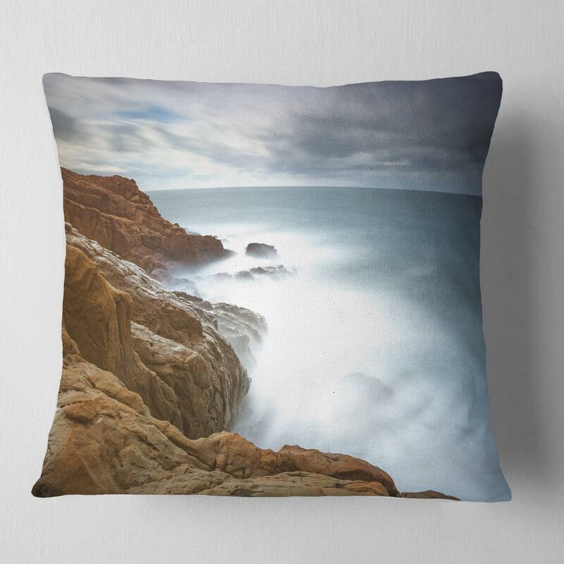 Designart 'Dark Red Rocks and Foam Waves' Seascape Throw Pillow - Square - 18 in. x 18 in. - Medium
