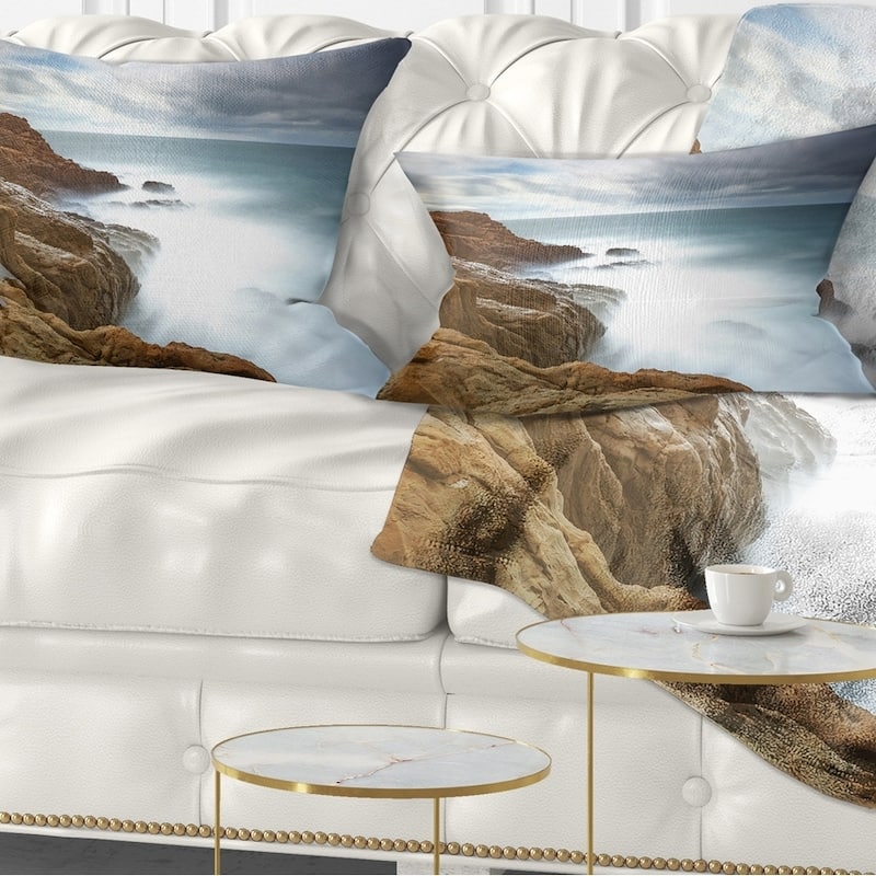 Designart 'Dark Red Rocks and Foam Waves' Seascape Throw Pillow - Rectangle - 12 in. x 20 in. - Medium