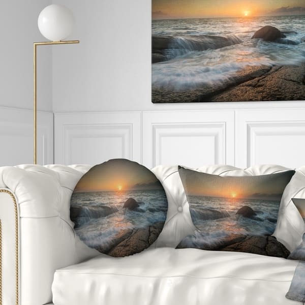Designart Lashing Sea Waves At Sunset Beach Photo Throw Pillow On Sale Overstock 20950460