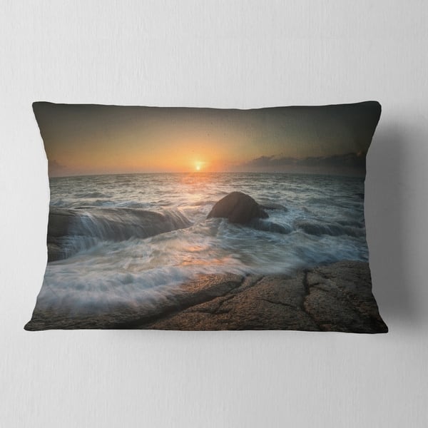 Designart Lashing Sea Waves At Sunset Beach Photo Throw Pillow On Sale Overstock 20950460