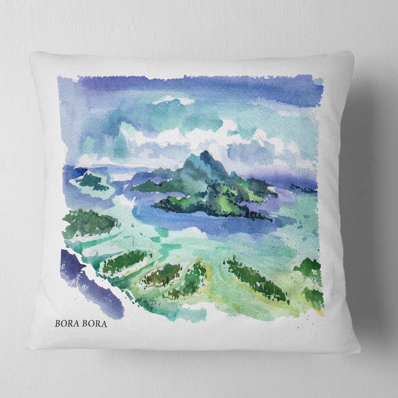 Designart 'Bora Bora Vector Illustration' Cityscape Painting Throw Pillow
