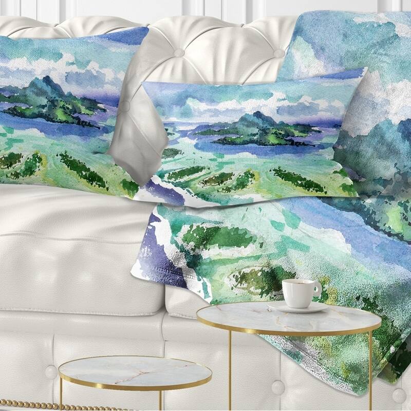 Designart 'Bora Bora Vector Illustration' Cityscape Painting Throw Pillow - Rectangle - 12 in. x 20 in. - Medium