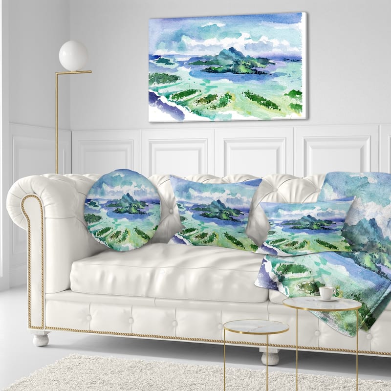 Designart 'Bora Bora Vector Illustration' Cityscape Painting Throw Pillow