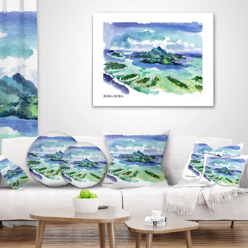 Designart 'Bora Bora Vector Illustration' Cityscape Painting Throw Pillow