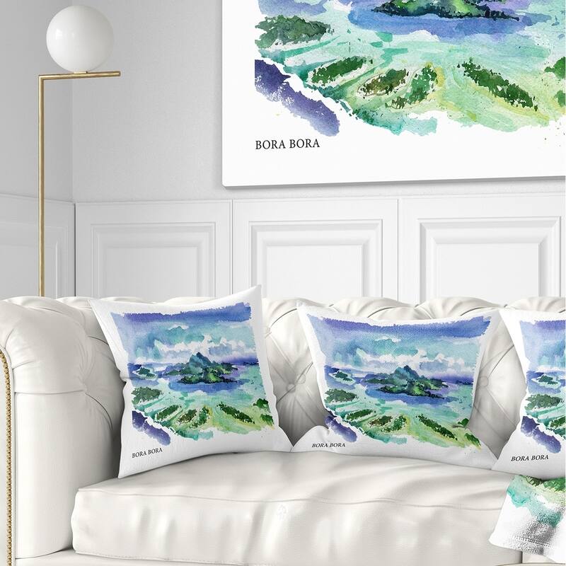Designart 'Bora Bora Vector Illustration' Cityscape Painting Throw Pillow - Square - 26 in. x 26 in. - Large