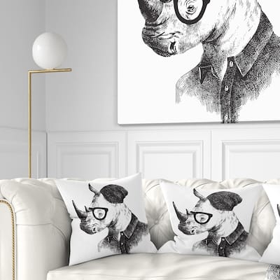 Designart 'Hipster Rhino in Black and White' Animal Throw Pillow