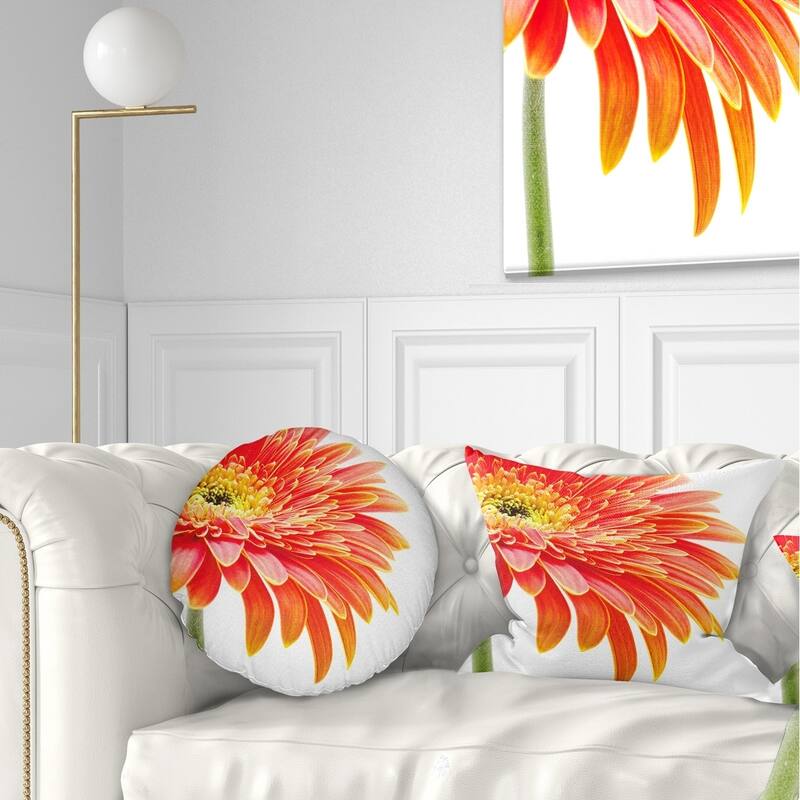 Designart 'Orange Gerbera on White Background' Floral Throw Pillow - Rectangle - 12 in. x 20 in. - Medium