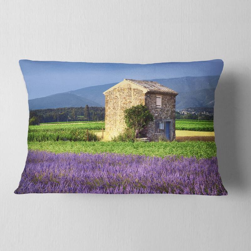Designart 'House in the Lavender Field' Landscape Printed Throw Pillow