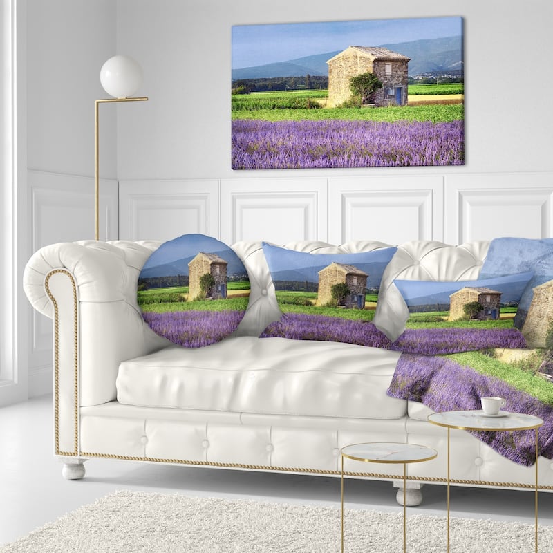 Designart 'House in the Lavender Field' Landscape Printed Throw Pillow