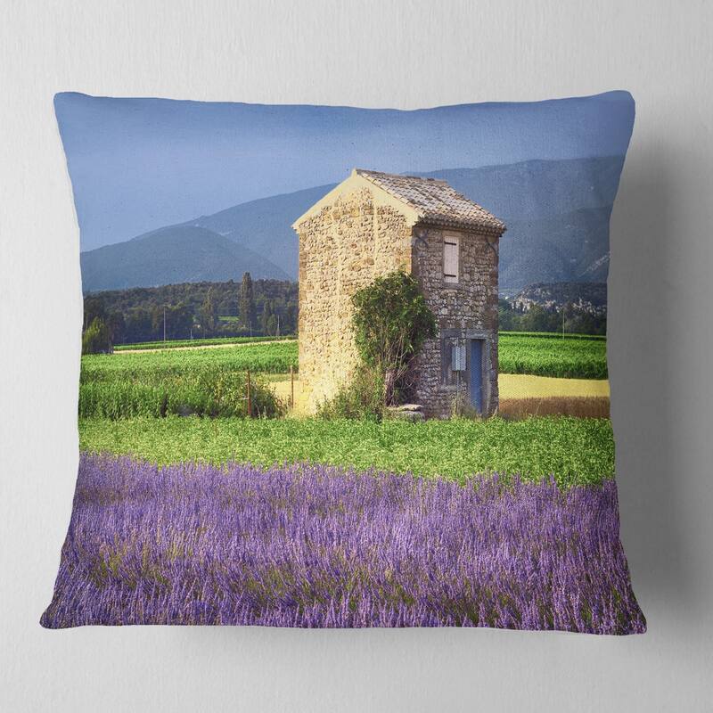 Designart 'House in the Lavender Field' Landscape Printed Throw Pillow - Square - 16 in. x 16 in. - Small