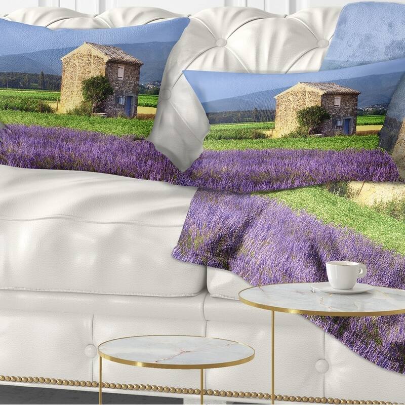Designart 'House in the Lavender Field' Landscape Printed Throw Pillow - Rectangle - 12 in. x 20 in. - Medium