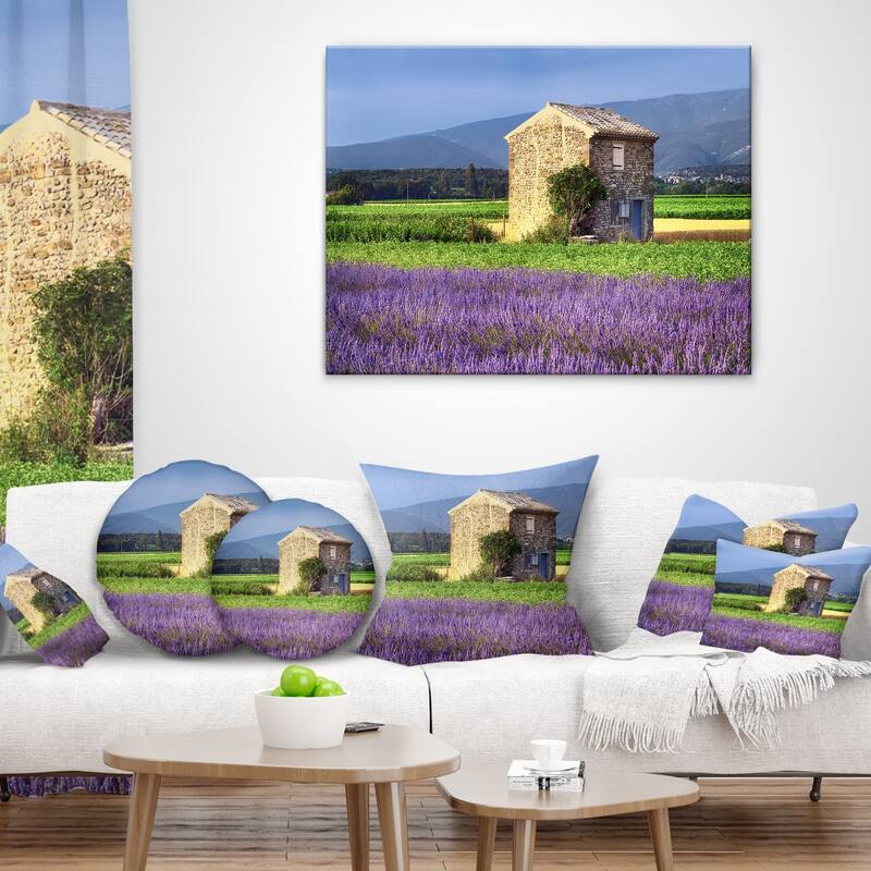 Designart 'House in the Lavender Field' Landscape Printed Throw Pillow