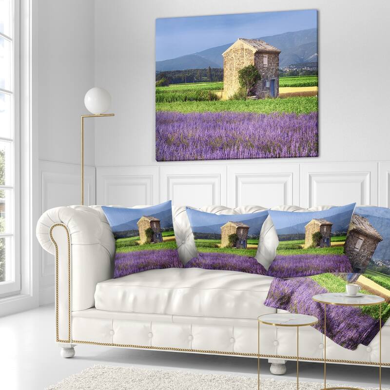 Designart 'House in the Lavender Field' Landscape Printed Throw Pillow