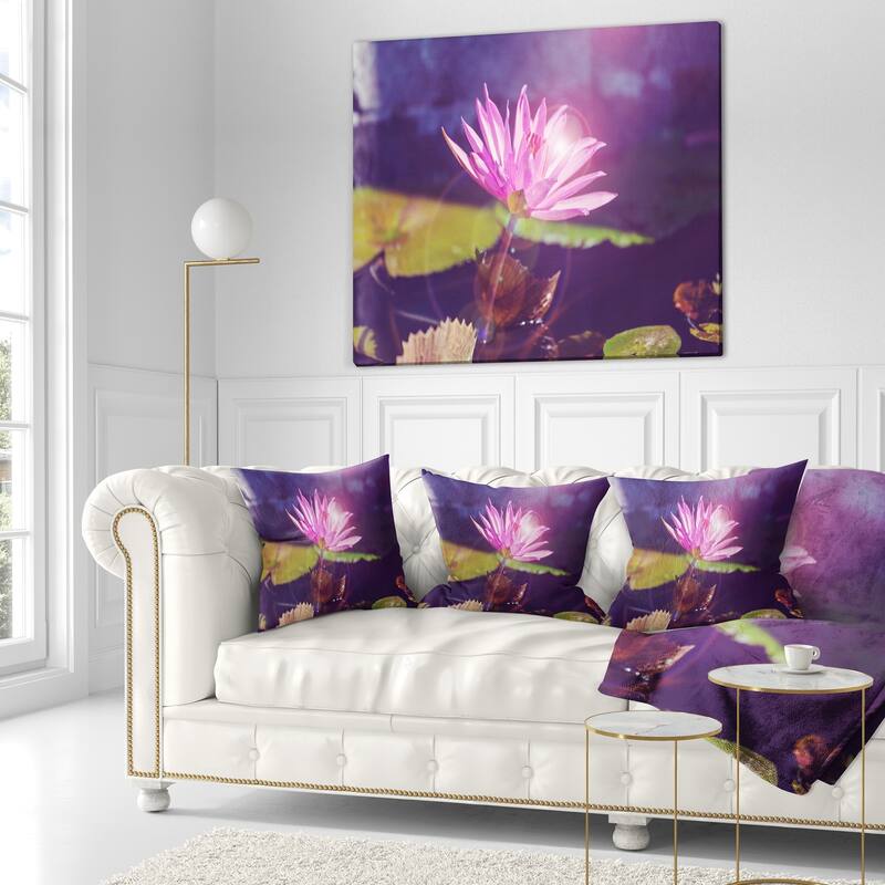 Designart 'Pink Lotus Flower on Blue Background' Floral Throw Pillow