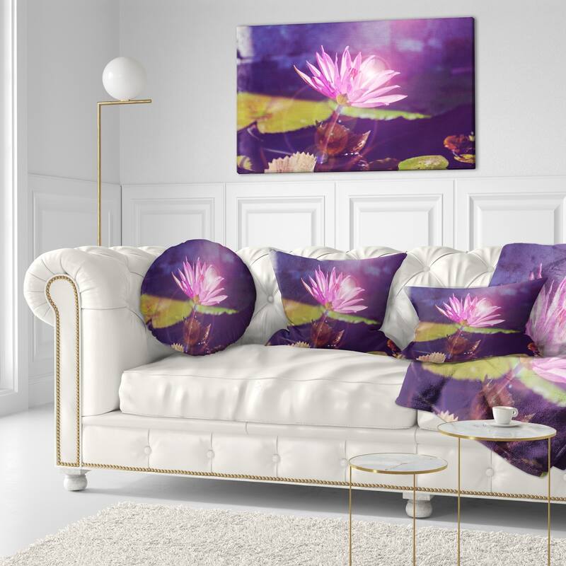 Designart 'Pink Lotus Flower on Blue Background' Floral Throw Pillow