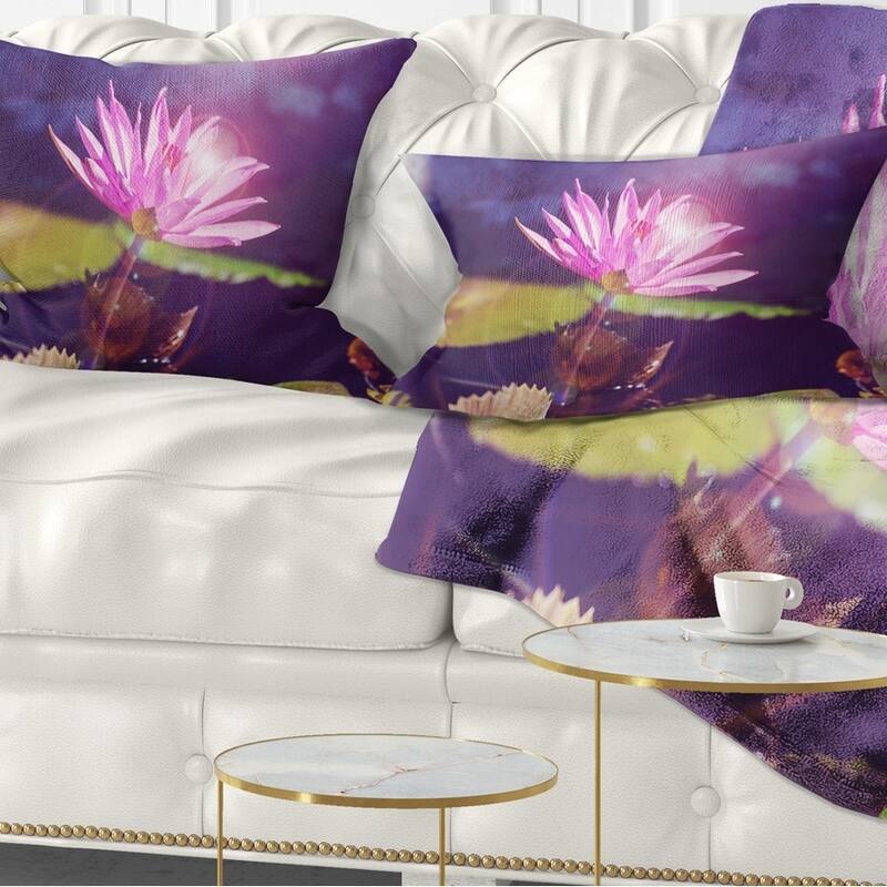 Designart 'Pink Lotus Flower on Blue Background' Floral Throw Pillow - Rectangle - 12 in. x 20 in. - Medium