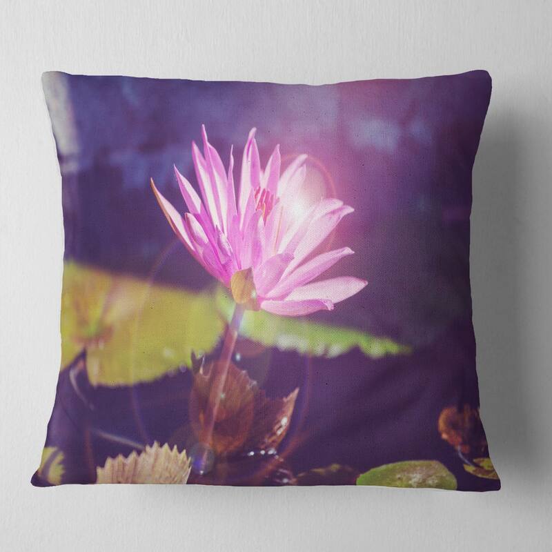 Designart 'Pink Lotus Flower on Blue Background' Floral Throw Pillow - Square - 16 in. x 16 in. - Small