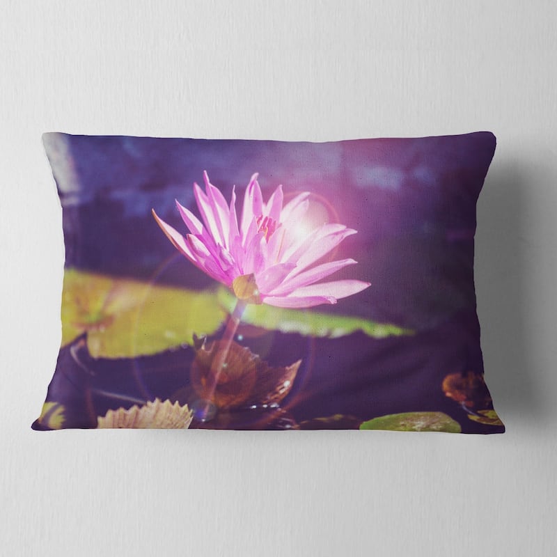 Designart 'Pink Lotus Flower on Blue Background' Floral Throw Pillow