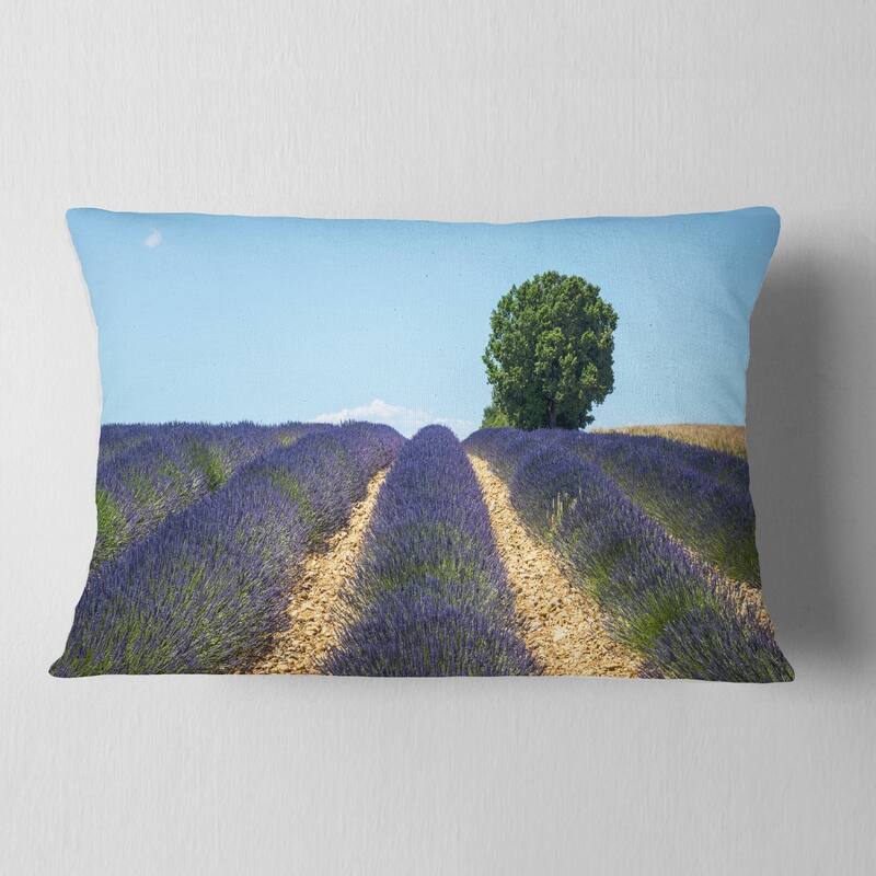 Designart 'Beautiful Rows of Lavender in France' Landscape Printed Throw Pillow
