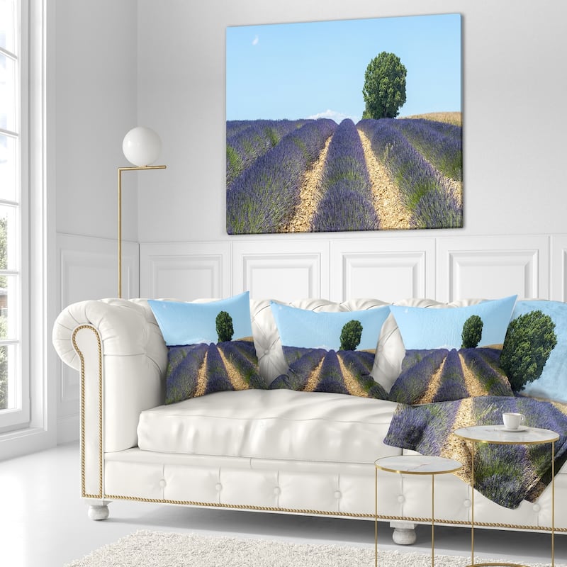 Designart 'Beautiful Rows of Lavender in France' Landscape Printed Throw Pillow