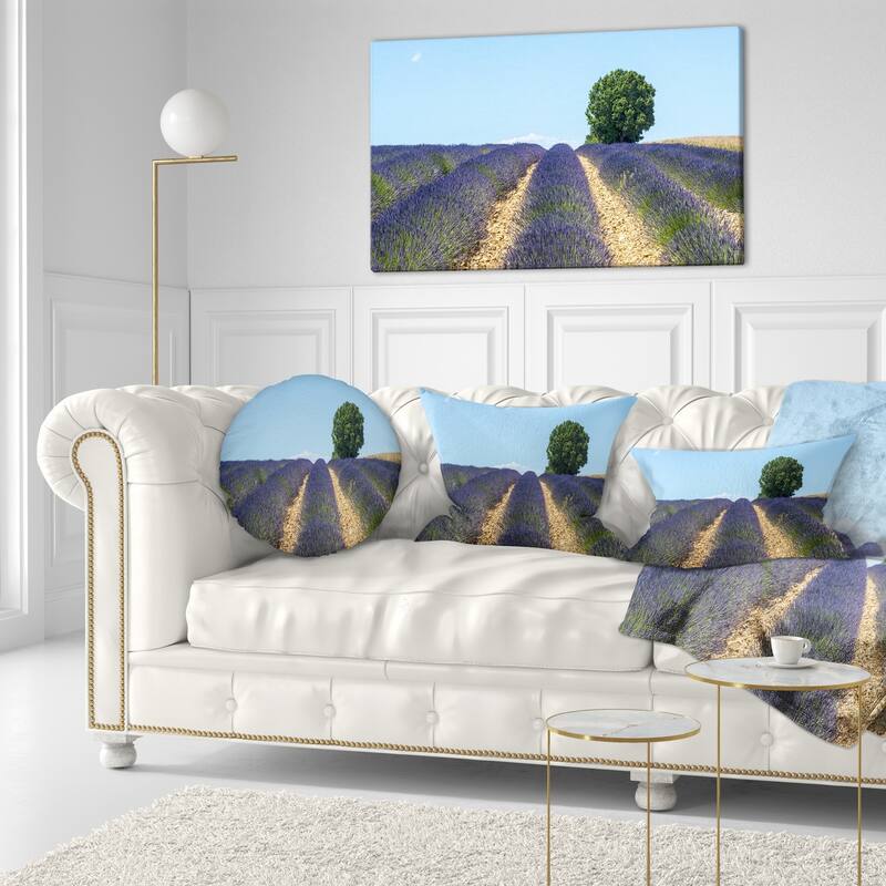 Designart 'Beautiful Rows of Lavender in France' Landscape Printed Throw Pillow